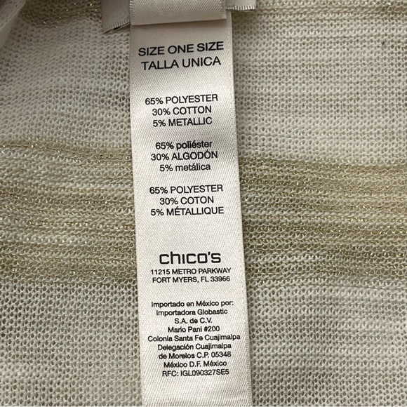Chicos Womens White Gold Metallic Infinity Scarf Cotton Blend One Size - Picture 8 of 12